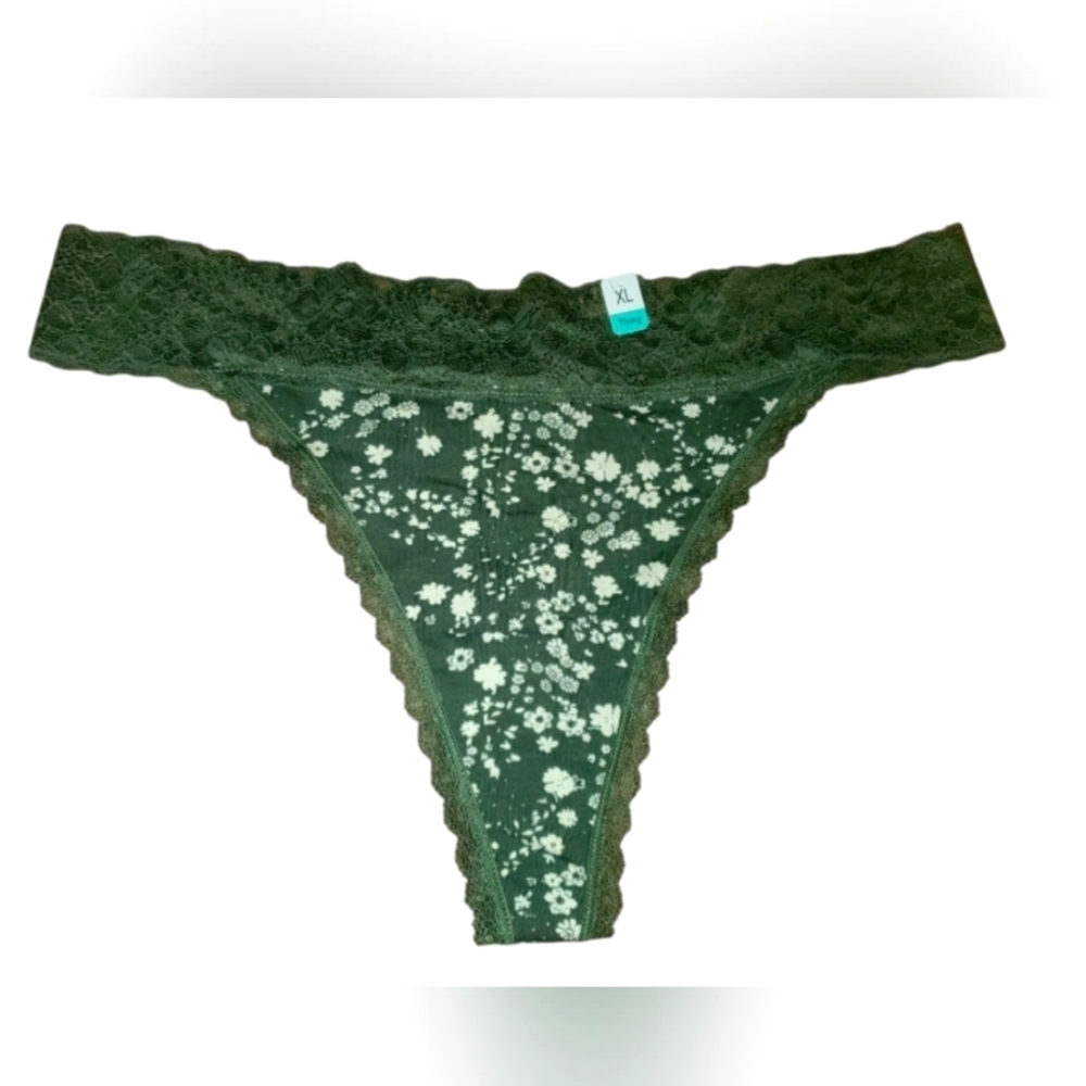 B2G1F Maurices XL Olive And Floral Lace Thong, NWT